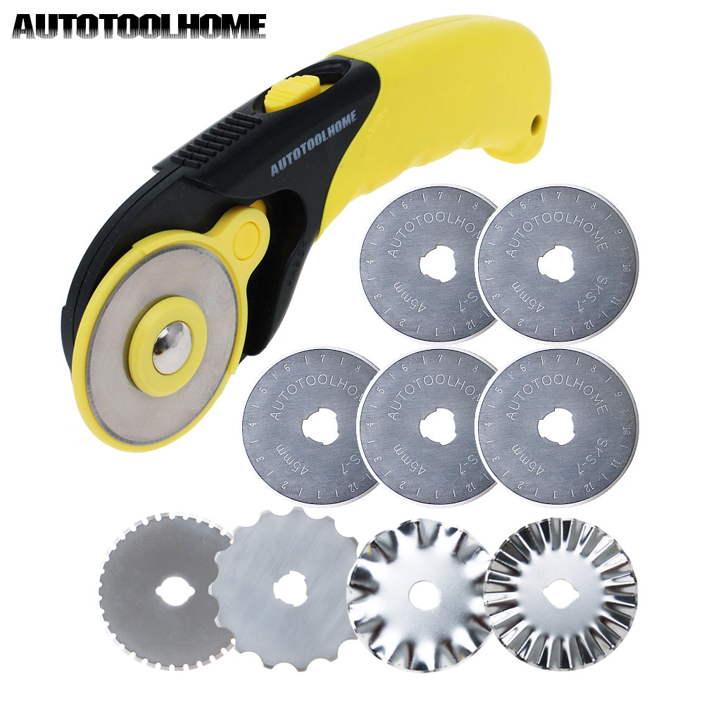 AUTOTOOLHOME 9pcs 45mm Rotary Cutter Set Skip stitch Blade Pinking Rotary  Blade