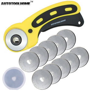 AUTOTOOLHOME 45mm Rotary Cutter Set 10pcs Rotary Cutter Blades Fabric Paper Vinyl Circular Cutting Patchwork Leather Craft Sewing Tool
