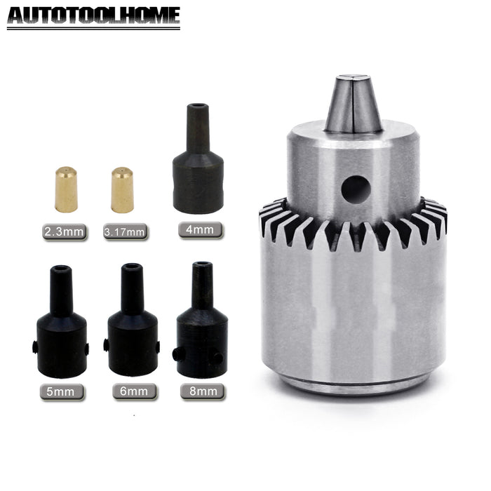 AUTOTOOLHOME Micro Drill Chucks Shaft Couplings  for Clamping 0.3-4mm JT0 Taper Mounted Drill Chuck With Key for 2.3 3.17 4 5 6 8mm Shaft
